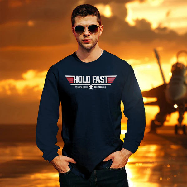 hold fast mens long sleeve t shirt soar on wings