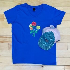 heavy cotton® ladies' junior fit v neck t shirt – floral design