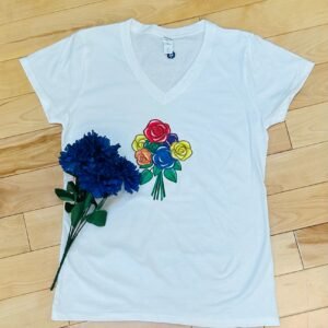 sofspun® ladies' junior fit v neck t shirt – floral design