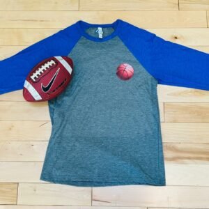 unisex 3/4 sleeve tee gray and blue ,ball printed